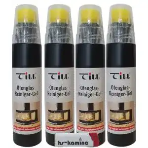 Kaminglasreiniger Set von Till – 4 Flaschen 200ml Gel mit Bürste