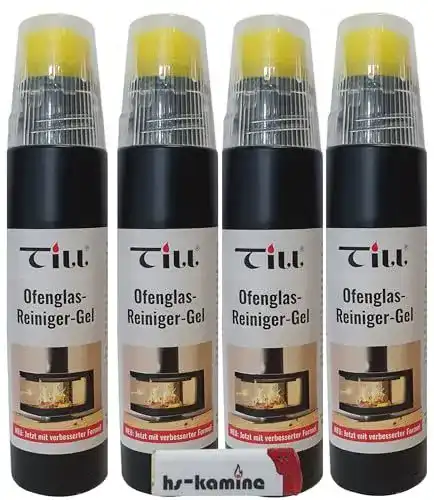 Kaminglasreiniger Set von Till – 4 Flaschen 200ml Gel mit Bürste