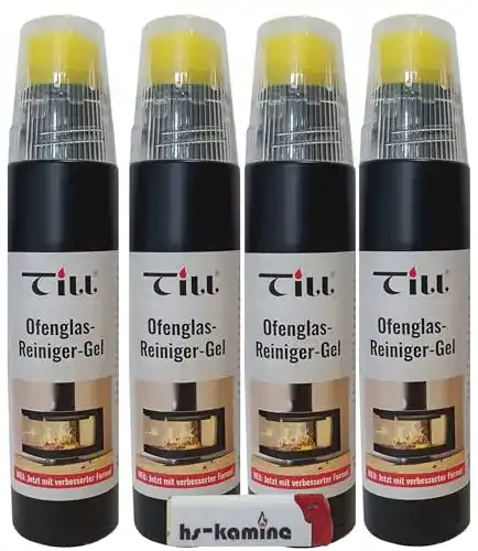 Kaminglasreiniger Set von Till – 4 Flaschen 200ml Gel mit Bürste