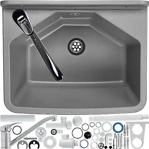 Ausgussbecken Gospo mit Armatur und Siphon 46 x 37 x 20 cm