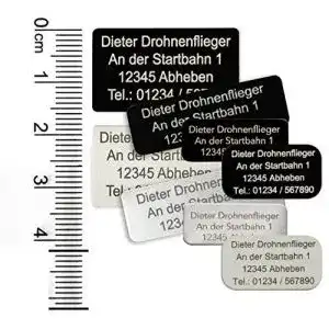 Drohnen-Kennzeichen mit e-ID, Aluminium, selbstklebend, 20x8mm