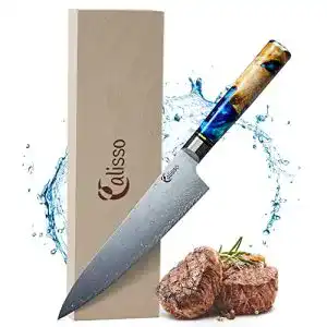 Calisso Chefmesser aus 67 Lagen Damaststahl mit Wurzelholzgriff