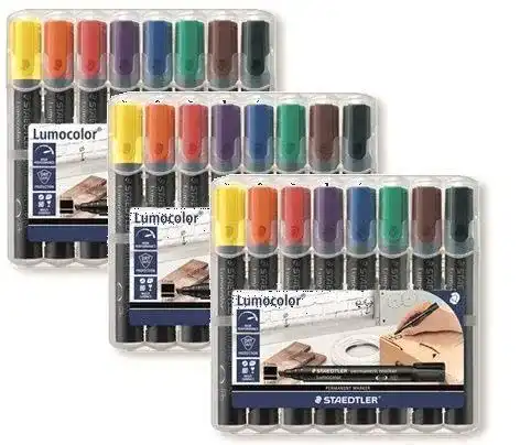 Permanent Marker Staedtler 350 WP8 Lumocolor mit Keilspitze und 8 Farben
