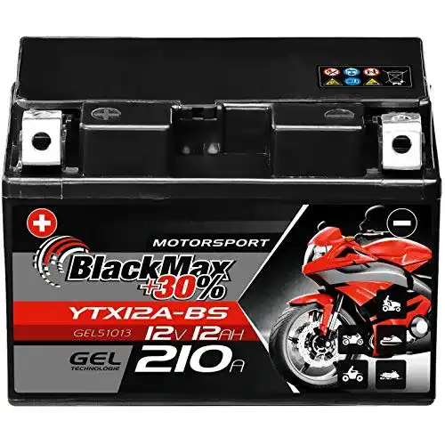 Motorradbatterie BlackMax YTX12A-BS GEL 12V mit 12Ah