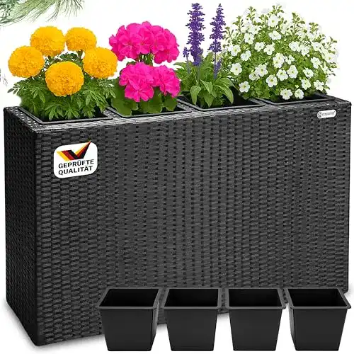 Pflanzkübel Casaria Blumenkasten mit 4 Innentöpfen aus Polyrattan