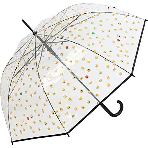Durchsichtiger Regenschirm von Happy Rain mit Emoticon-Design