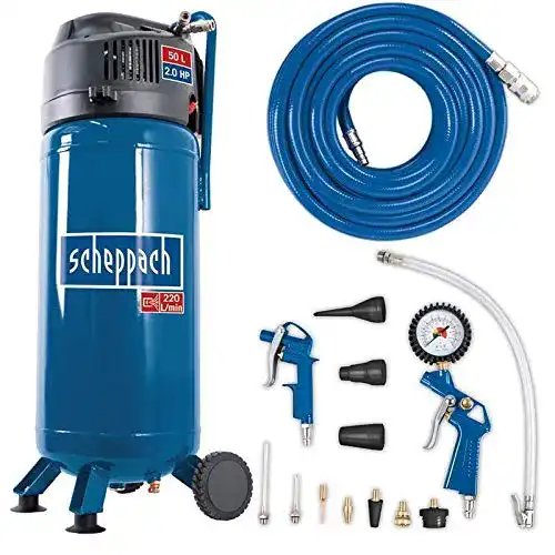 Kompakter Scheppach HC51V Kompressor mit 1500W Leistung und 50 Litern Volumen
