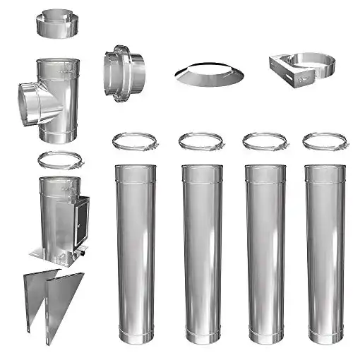 Edelstahlschornstein Set 0,5mm für Wandmontage, Länge 4,8 Meter