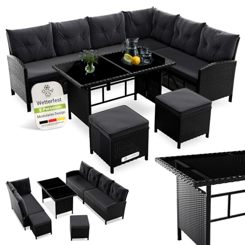 Gartenmöbel Juskys Polyrattan Lounge Set Manacor mit Ecksofa und Tisch