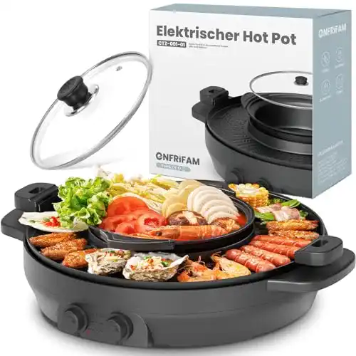 Enfrifam 2200W Elektrischer Hot Pot und Raclette Grill für 2-8 Personen
