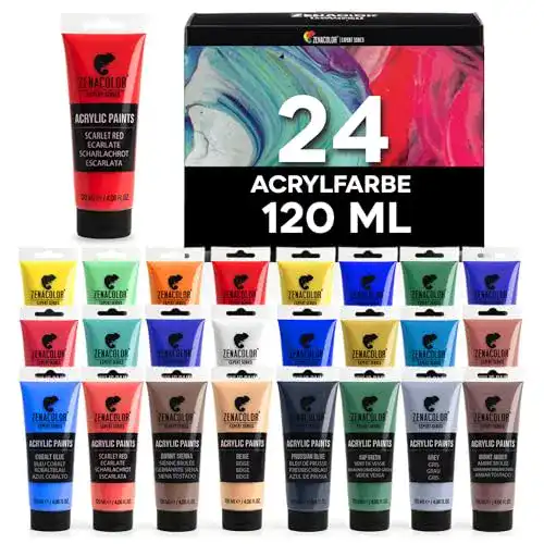 Acrylfarben Zenacolor Set mit 24 Tuben à 120ml in 24 Farbtönen
