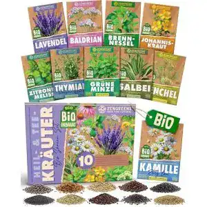 Bio Kräutersamen Set von Zengreens 10 verschiedene Heil- und Teekräuter