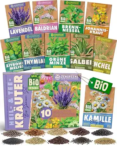 Bio Kräutersamen Set von Zengreens 10 verschiedene Heil- und Teekräuter