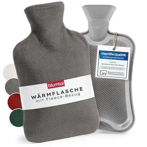 Blumtal Wärmflasche mit Polar Fleece Bezug, 1,5 Liter