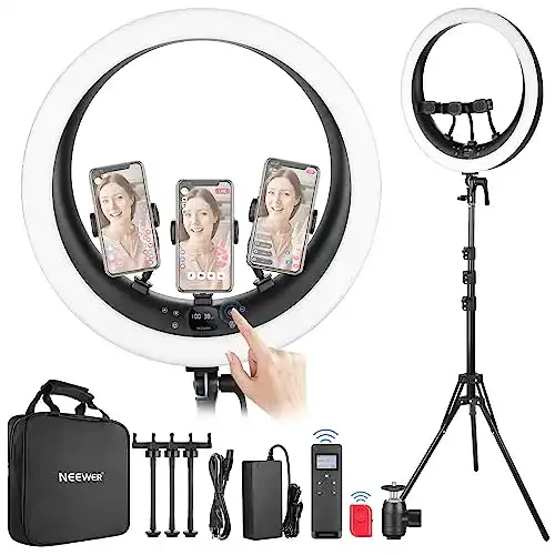 Neewer Ringlicht 19 Zoll mit Ständer, 3 Telefonhalterungen und Mini Kugelkopf
