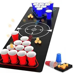 Bierpong Becher Faburo Beer Pong Tisch Matte Set 180x61cm mit 22 Bechern