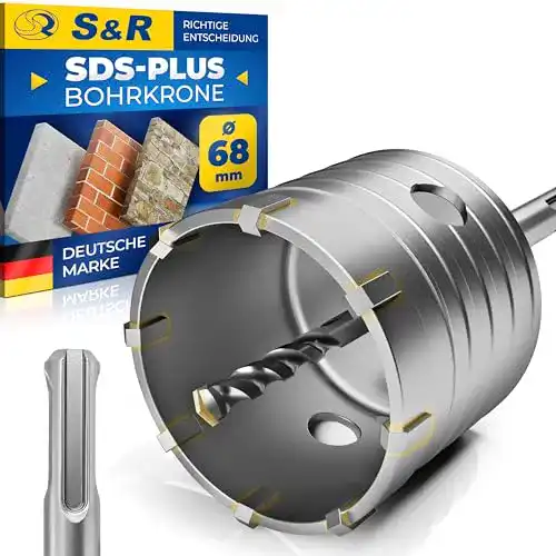 Dosenbohrer S&R Hohl-Bohrkrone Set 68mm mit SDS Plus Adapter 110mm