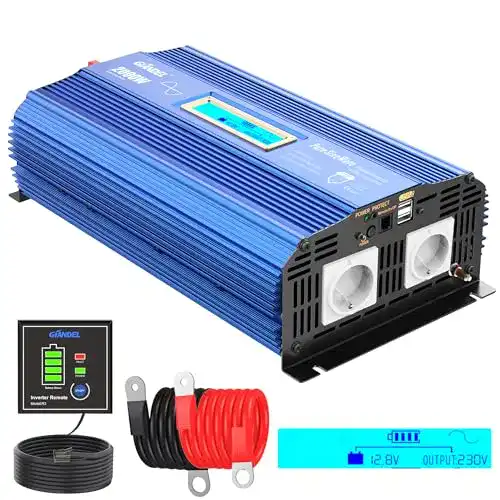 GianDel 2000W Wechselrichter für 12V auf 230V mit LCD Bildschirm