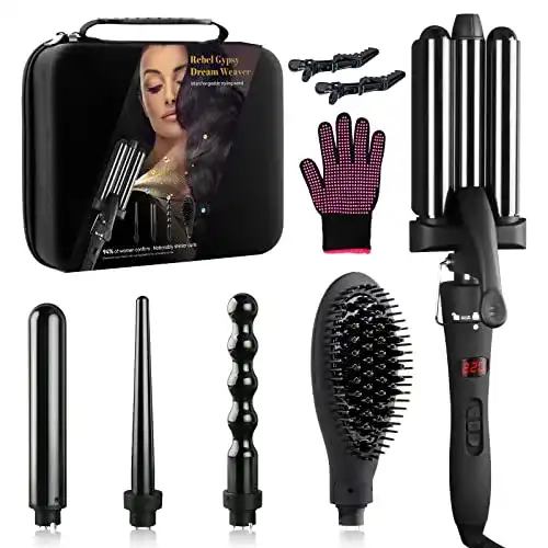5-in-1 Lockenstab Set mit verschiedenen Aufsätzen und LED Display