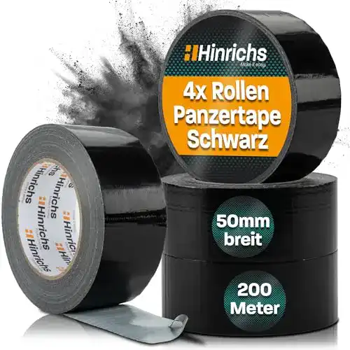 Hinrichs Gewebeband Set mit 4 Rollen Panzertape Schwarz 50m x 50mm