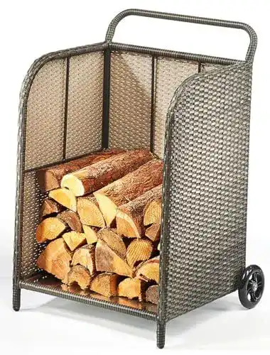 Kaminholzwagen Kobolo Transportwagen aus Polyrattan grau