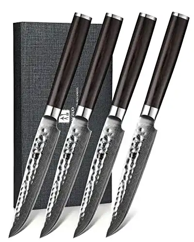 Damast Steakmesser Set XINZUO 4-teilig mit 12,4 cm Klingenlänge