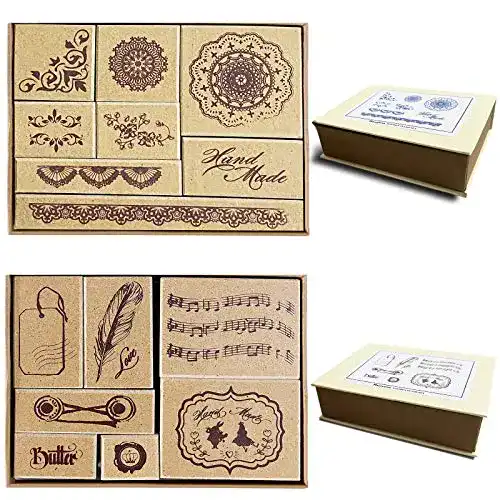 Motivstempel Huanchenda Holzstempel 2 Sets mit 15 Stempeln