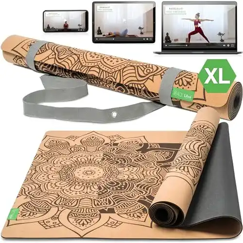 Yogamatte XL Backlaxx Kork XXL mit Naturkautschuk und Anti-Rutsch-Zonen