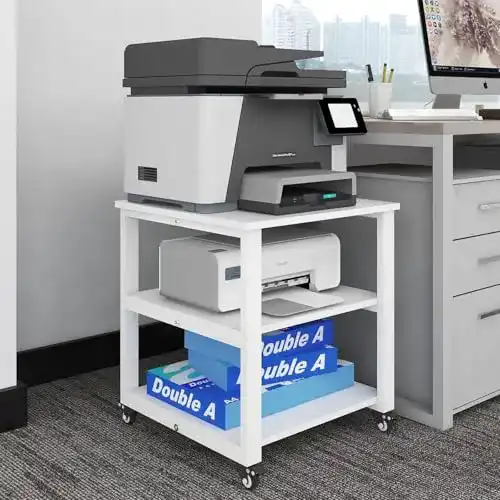 Druckertisch Puncia mit 3 Ebenen und Universalrollen für Büro und Zuhause
