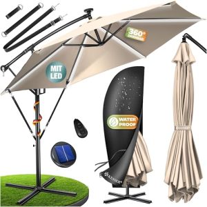 Ampelschirm Kesser Alu mit LED Solar Ø300 cm und Abdeckung