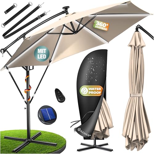 Ampelschirm Kesser Alu mit LED Solar Ø300 cm und Abdeckung