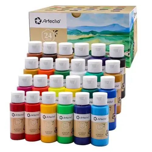 Acrylfarben Artecho Set 24 x 59 ml – Wasserfeste Acrylfarbe für verschiedene Untergründe