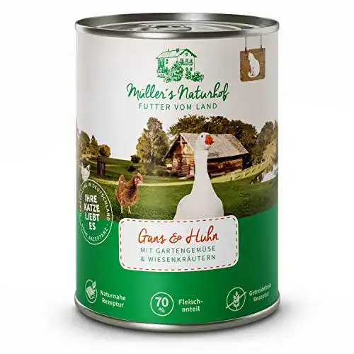 Bio Katzenfutter Müllers Naturhof – Nassfutter Gans & Huhn – 6 x 400 g