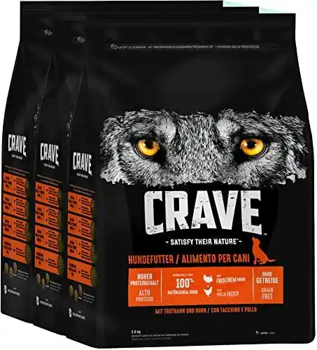 Hundefutter Crave Adult Trockenfutter mit Truthahn und Huhn, 3 Beutel