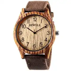 Holzuhren Alienwork Armbanduhr für Herren und Damen in Braun