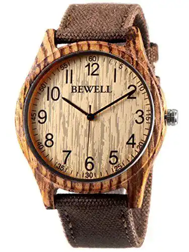 Holzuhren Alienwork Armbanduhr für Herren und Damen in Braun