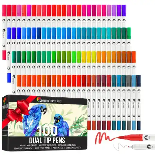 Filzstifte Zenacolor Set mit dicker und dünner Spitze, 100 Dual Brush Pen
