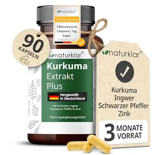 Kurkuma Ingwer Kapseln mit Curcumin und Zink – 90 vegane Kapseln
