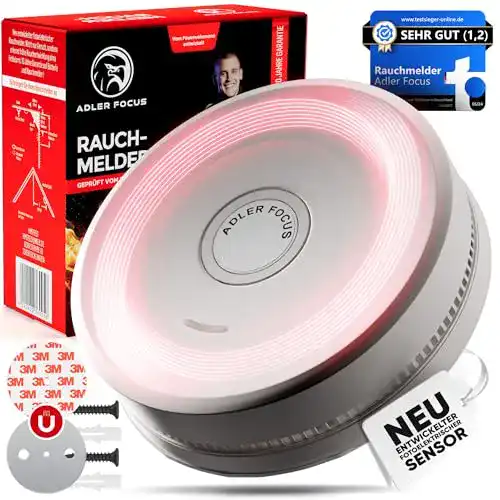 Mini Rauchmelder Adler Focus – Stand Alone, 10 Jahre Garantie, ohne Bohren