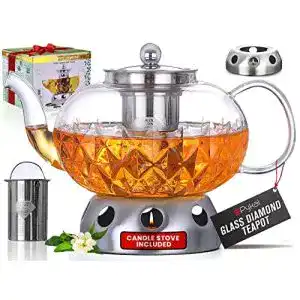 Pykal Glas Teekanne mit Siebeinsatz und Stövchen Set 1 Liter