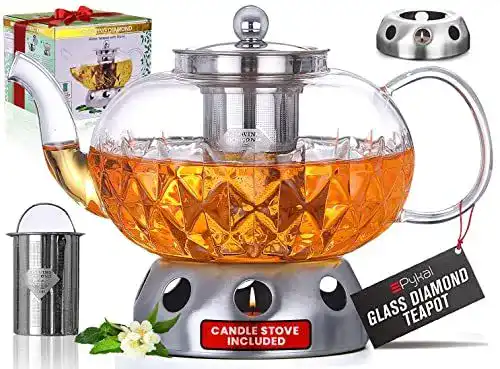 Pykal Glas Teekanne mit Siebeinsatz und Stövchen Set 1 Liter