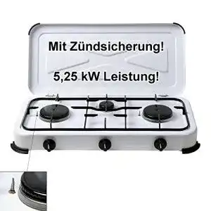 Gaskocher 3-flammig mit Zündsicherung für Camping und Outdoor