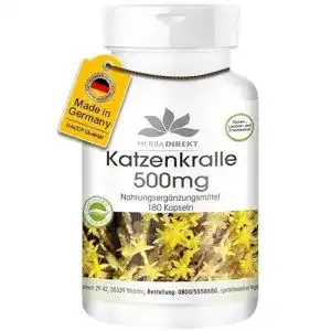 Katzenkrallen Kapseln von Herbadirekt 500mg – Vegan und ohne Zusatzstoffe