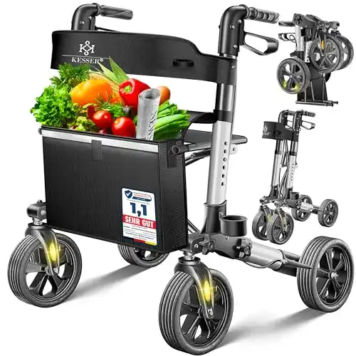 Leichter Aluminium Rollator Kesser mit Vollausstattung und verstellbarer Höhe