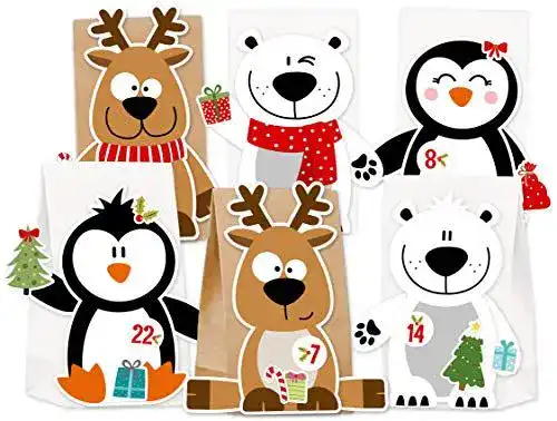 Adventskalender zum Befüllen mit Eisbär, Rentier und Pinguin
