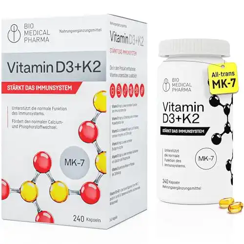 Vitamin D3 und K2 MK-7 in Softgel-Kapseln von Bio Medical Pharma
