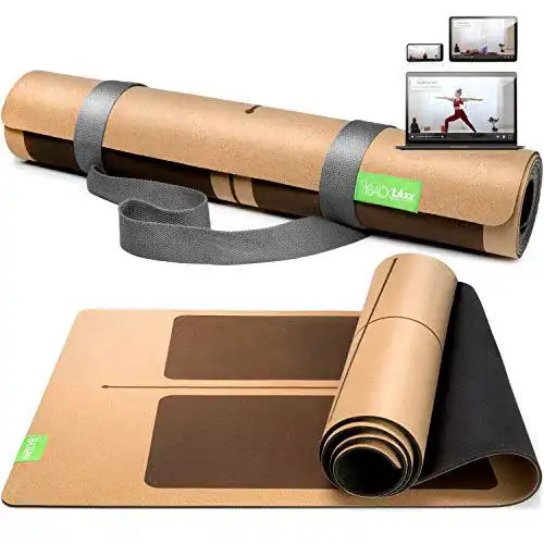 Yogamatte aus Naturkautschuk und Kork mit Anti-Rutsch-Zonen