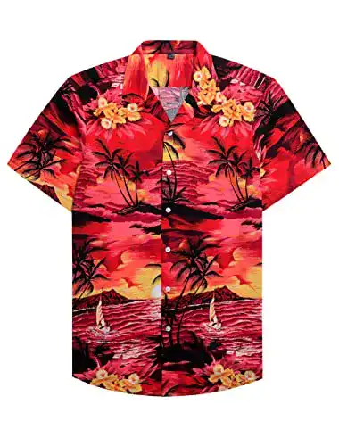 Hawaiihemd Siliteelon für Männer Kurzarm in Rot