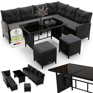 Lounge-Möbel-Set Juskys Polyrattan Manacor mit Ecksofa