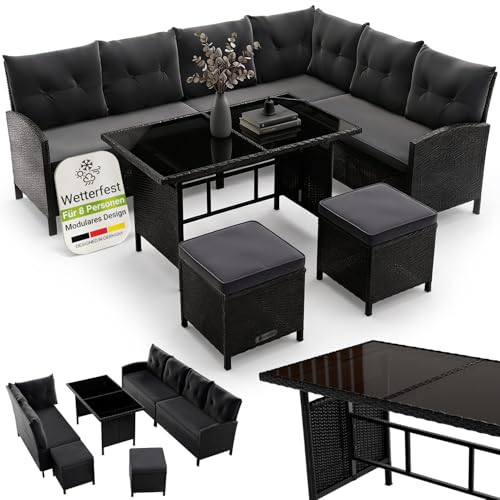 Lounge-Möbel-Set Juskys Polyrattan Manacor mit Ecksofa